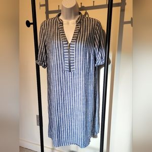 Anne Klein Blue & White Stripe Short Sleeve Mini Shift Dress
